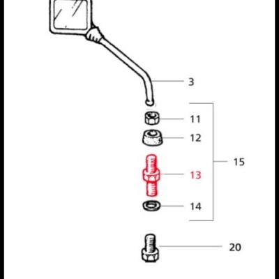 Desenho técnico de peças mecânicas com espelho e parafusos