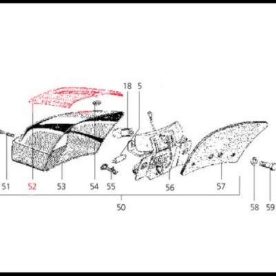 Diagrama técnico a preto e branco de peças mecânicas numeradas