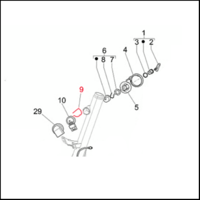 Peças numeradas para montagem de quadro de bicicleta em fundo branco