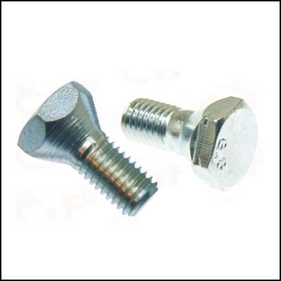 Dois parafusos metálicos prateados com cabeças hexagonais sobre fundo branco