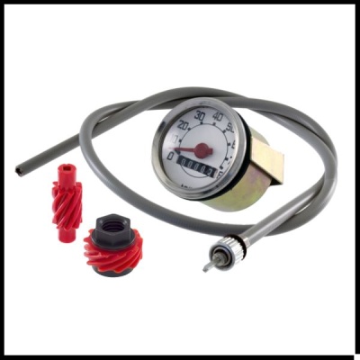 Tacómetro analógico com cabo cinza e acessórios vermelhos e pretos