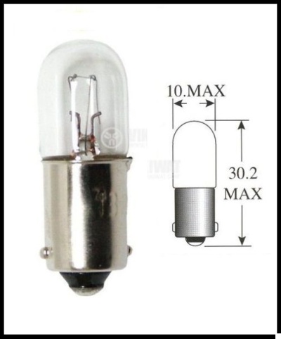 Lâmpada baioneta metálica com bulbo de vidro e esquema de medidas