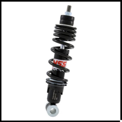 Amortecedor preto para moto com mola e etiqueta vermelha YSS