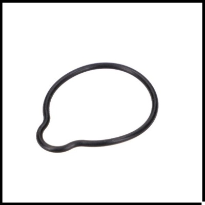 Junta ovalada preta de borracha sobre fundo branco