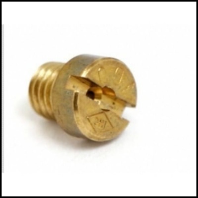 Peça metálica dourada com rosca e entalhes