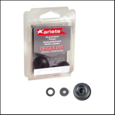 Kit de peças de substituição para bomba ariete em embalagem transparente com várias peças em borracha preta