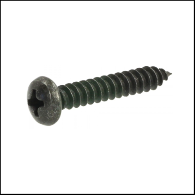 Parafuso de metal preto com cabeça redonda e fenda cruzada