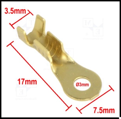 Conector elétrico dourado com medidas indicadas