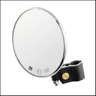 Espelho redondo com moldura metálica e suporte ajustável preto