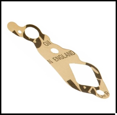 Junta plana castanha clara, com texto preto, recortes circulares e quadrados