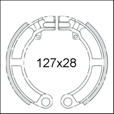 Desenho técnico de pastilhas de travão circulares com números 127x28