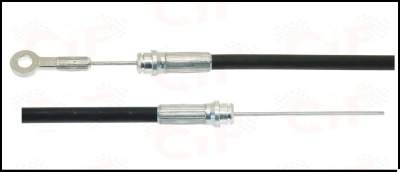 Cabo preto com terminais metálicos prateados em fundo branco