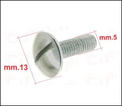 Parafuso metálico prateado com dimensões mm 13 e mm 5
