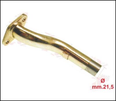 Tubo metálico dourado com base retangular de fixação e texto mm.21,5