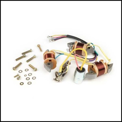 Kit de bobinas com parafusos e anilhas sobre fundo branco