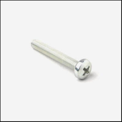 Parafuso metálico com cabeça cruzada sobre fundo branco