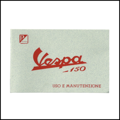 Manual Vespa 150 uso e manutenção em papel branco com texto vermelho
