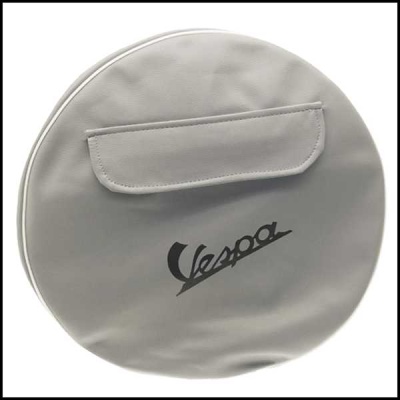 Capa redonda cinzenta para roda com texto Vespa