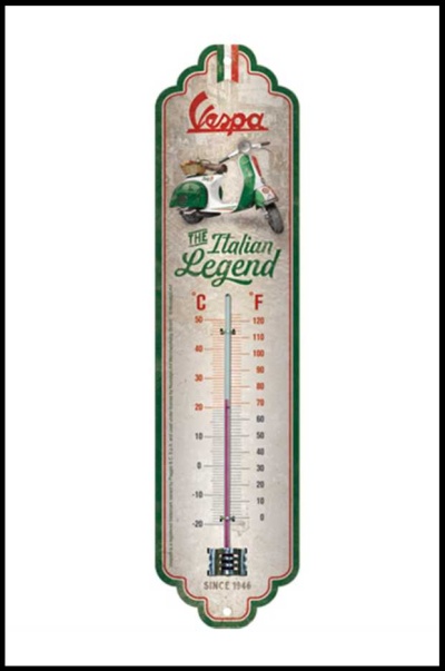 Termómetro decorativo metálico Vespa com imagem e texto