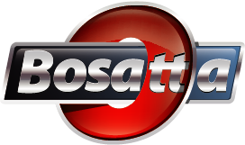 Logo Bosatta com texto branco e vermelho em círculo vermelho