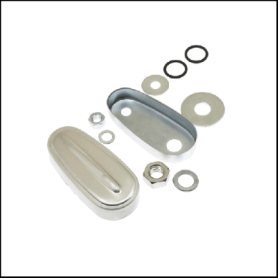 Conjunto metálico com tampa, base, porcas e anilhas várias