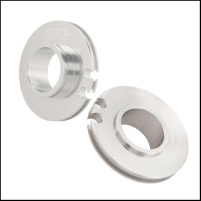 Par de adaptadores metálicos prateados com entalhes e texto ATP