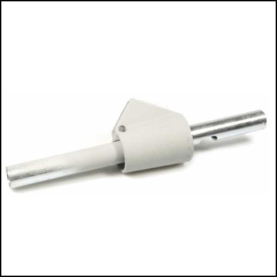 Ferramenta metálica com peça branca central cónica sobre fundo branco