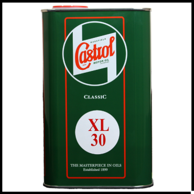 Lata verde de óleo de motor Castrol Classic XL 30 com tampa vermelha