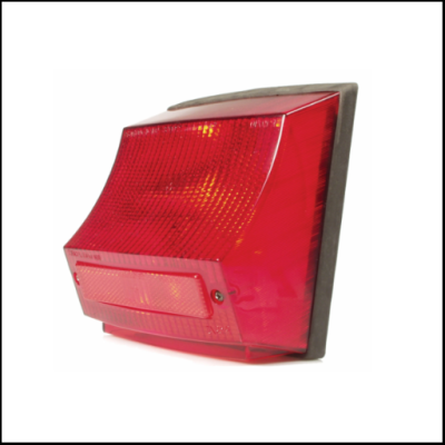 Luz traseira de automóvel vermelha com suporte preto