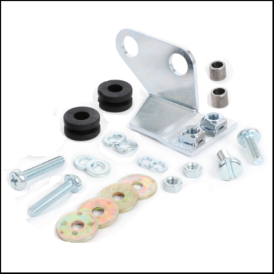 Conjunto de parafusos, porcas, arruelas e rebites de metal e borracha com peça metálica