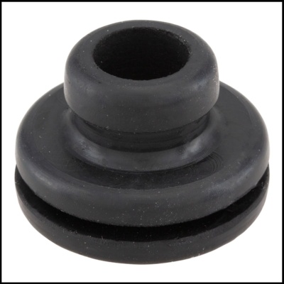 Peça de borracha preta cilíndrica com roscas