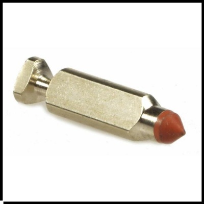 Ferramenta metálica hexagonal prateada com ponta vermelha