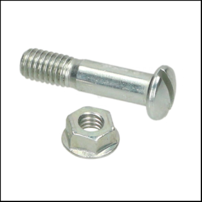 Parafuso metálico com porca sextavada em fundo branco