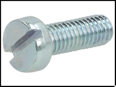 Parafuso de metal prateado com cabeça redonda e fenda para chave de fendas