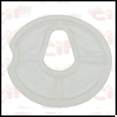 Filtro redondo branco com abertura central e estrutura reforçada