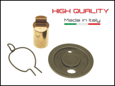 Peças metálicas e texto HIGH QUALITY e Made in Italy em fundo branco