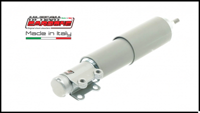 Amortecedor automóvel cinzento com suporte metálico e logotipo Tecnosport Carbone