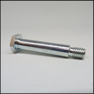 Parafuso metálico prateado com cabeça hexagonal e rosca parcial