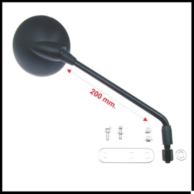 Espelho retrovisor circular de moto preto com acessórios