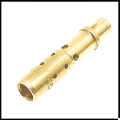 Peça cilíndrica metálica em latão com furos e numeração 115