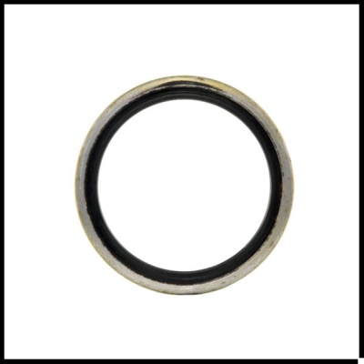 Anel de vedação metálico e borracha em fundo branco