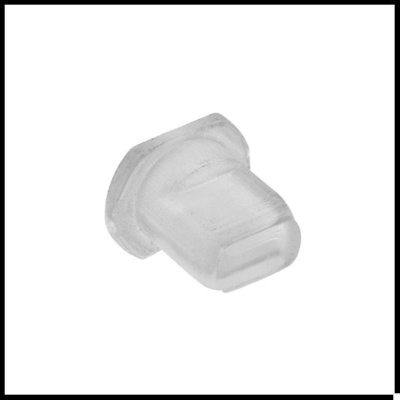Peça pequena de plástico translúcido branca sobre fundo branco