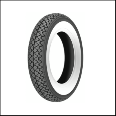 Pneu preto com laterais brancas isolado em fundo branco