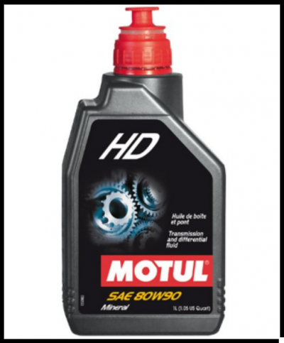 Frasco de óleo de transmissão Motul SAE 80W90 Mineral 1L com tampa vermelha