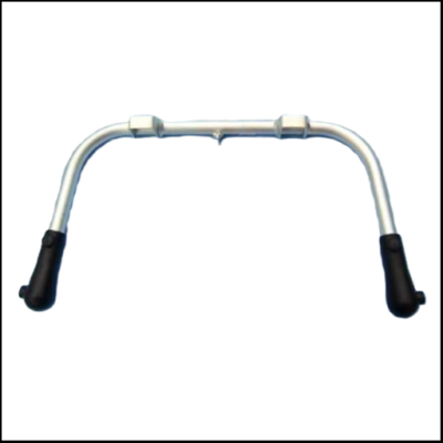 Barra metálica prateada com pegadas pretas em fundo branco