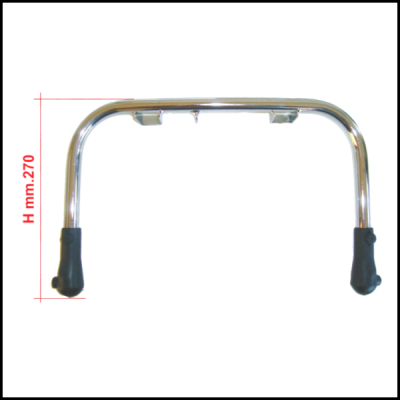 Arco metálico cromado com pontas pretas e indicação de altura 270 mm