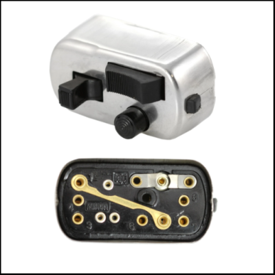 Interruptor elétrico manual metálico com controles e terminais