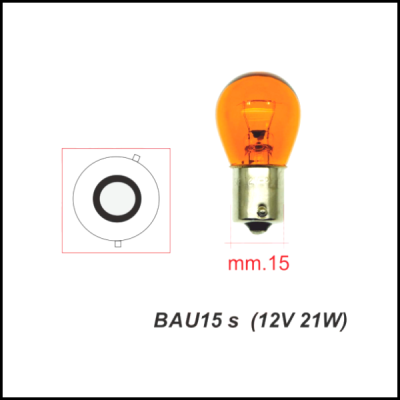 Lâmpada de luz laranja com base metálica prata e dimensões técnicas.