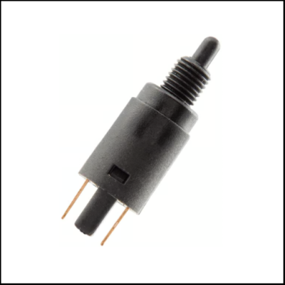 Interruptor botão preto com rosca e pinos metálicos