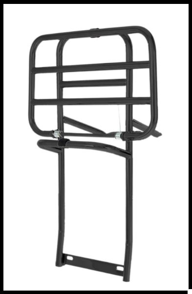 Estrutura metálica preta retangular com barras horizontais reforçadas